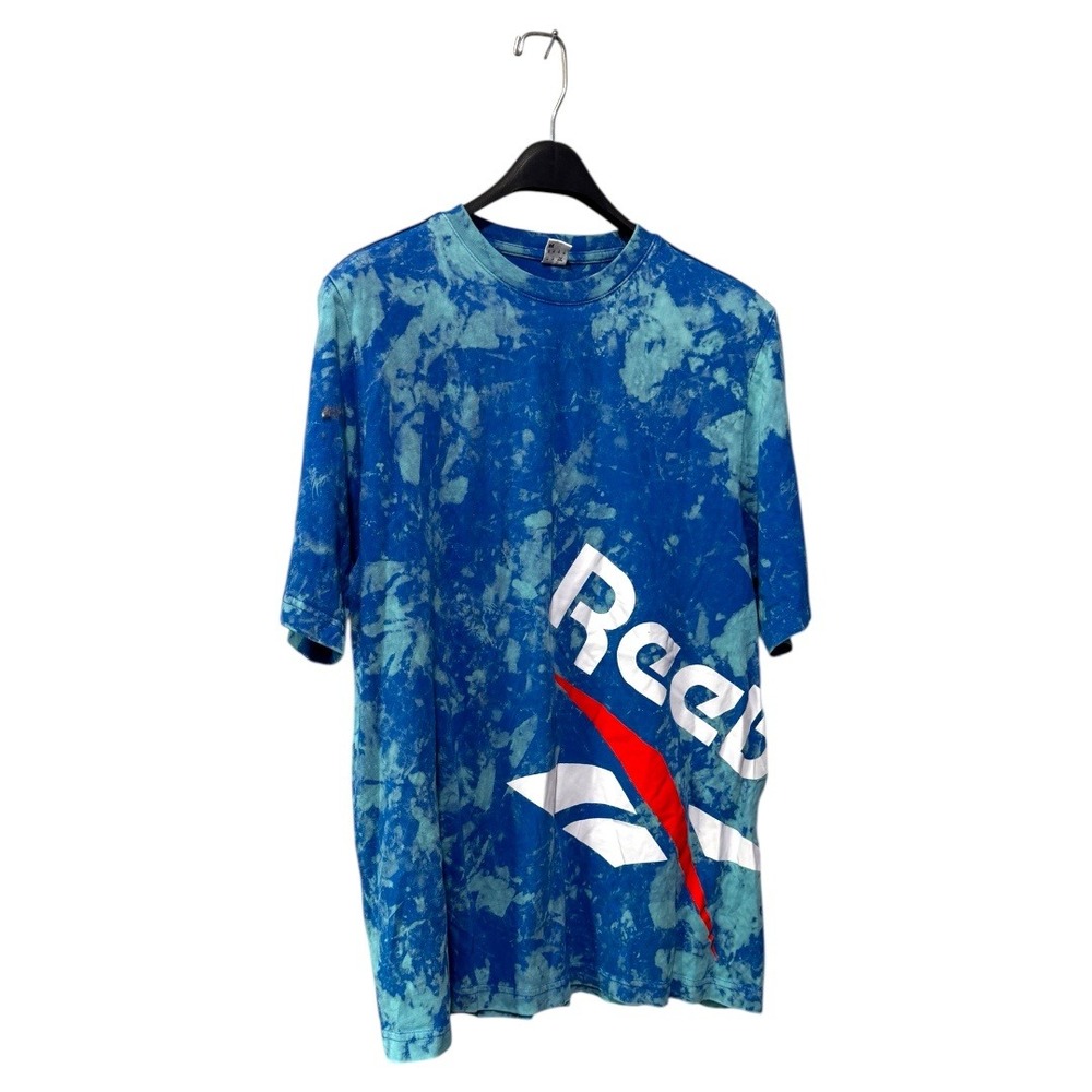 Reebok Vintage Style T Shirt Mens Medium Blue Bleach Dye Graphic Tee